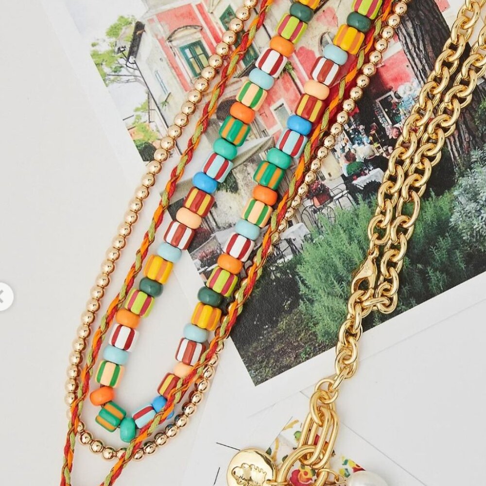 Roxanne Assoulin Multicolor Beaded & Gold Charm Layered Necklace